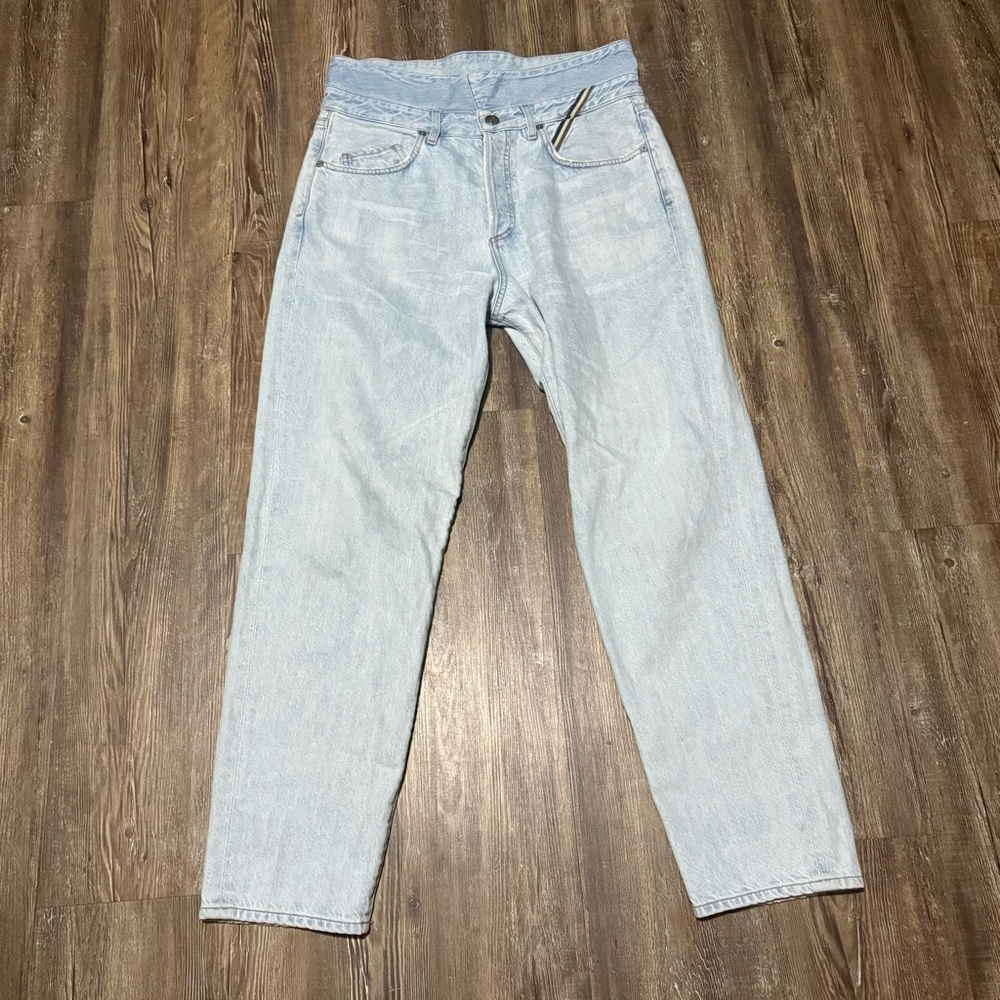 Jean Atelier Flip Straight Jeans Women's 31 High Rise Designer in Sky Wash Denim